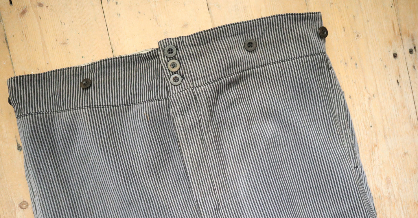 1940s - 50s French Grey Tripe Workwear Trousers Chore Pants Coutil Cotton