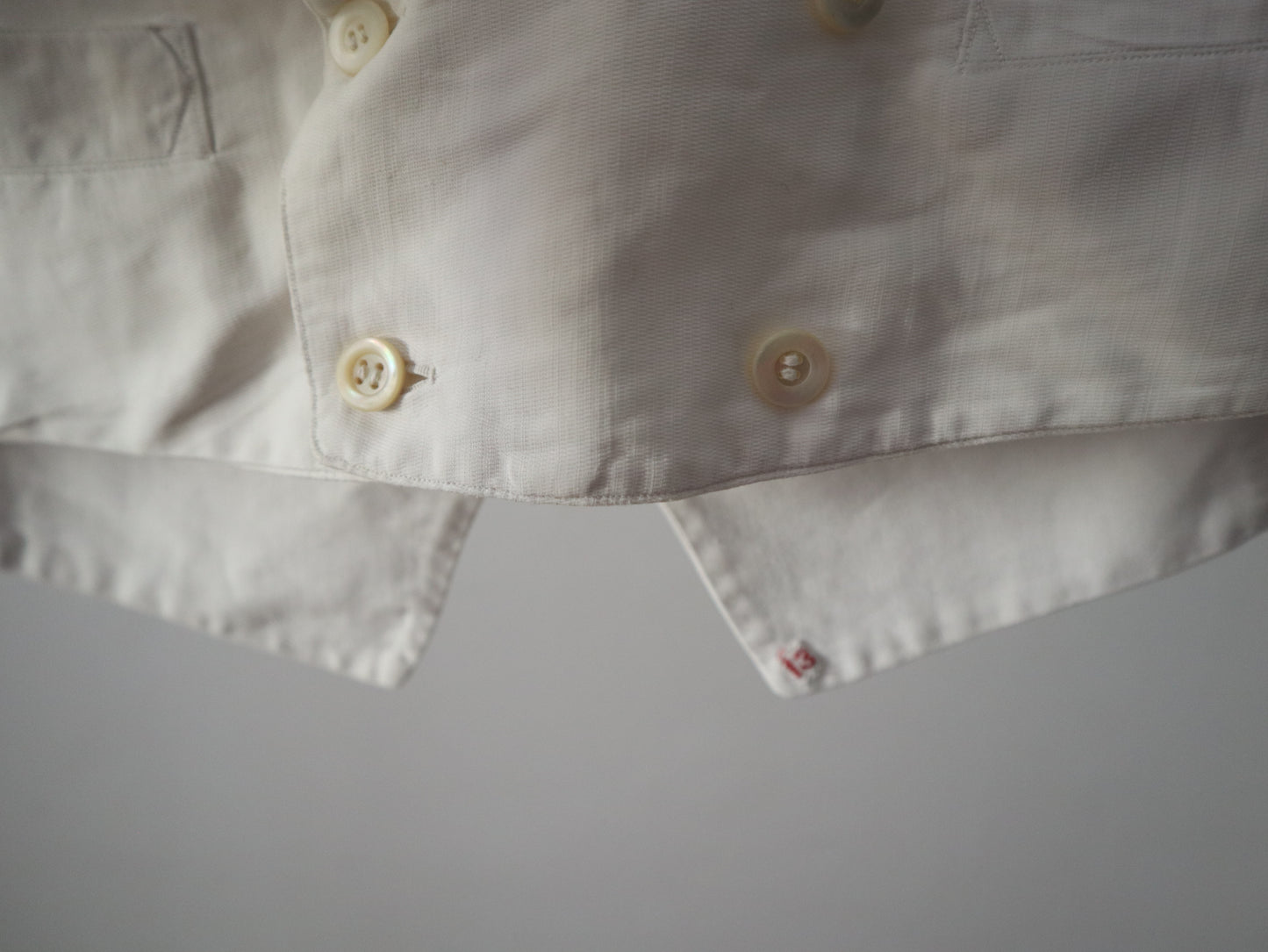 Antique early 1900s French White Cotton Waistcoat Vest Double Breasted Mother of Pearl Buttons Short