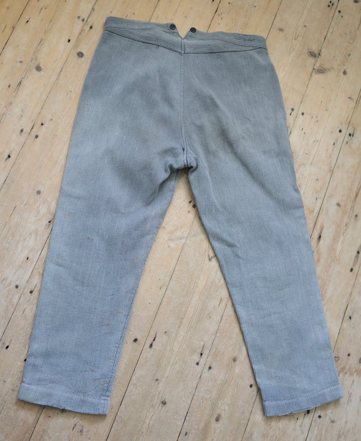 1940s 50s French Grey Workwear Trousers Pants Corduroy Darn Repairs L’Amienois