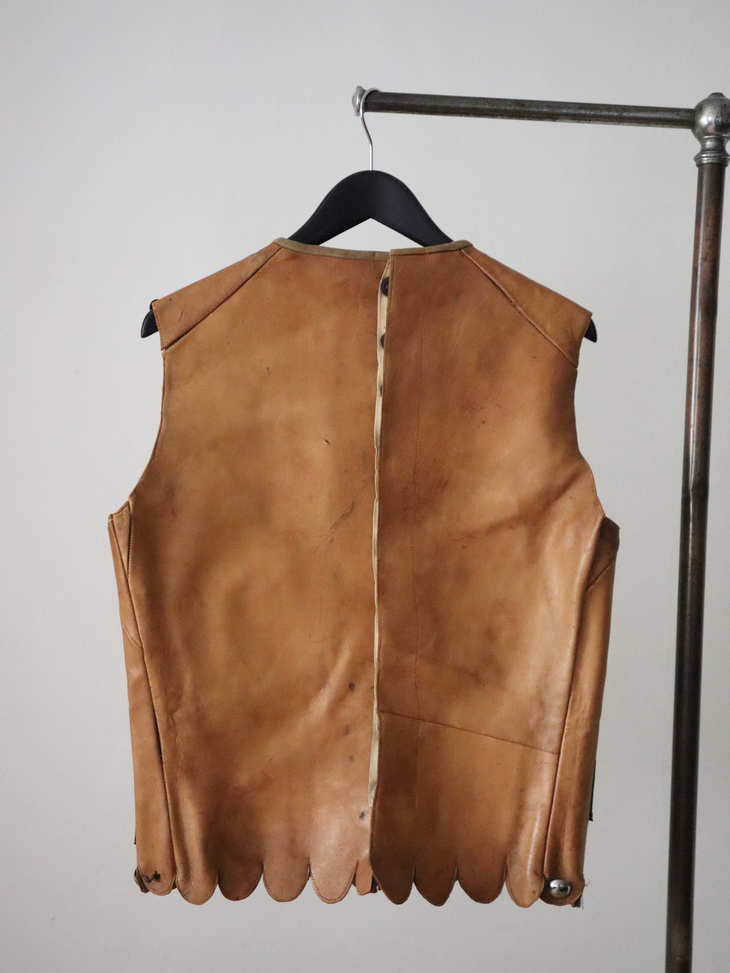 1910s 20s French Opera Costume Leather Gilet Tunic Metal Plates