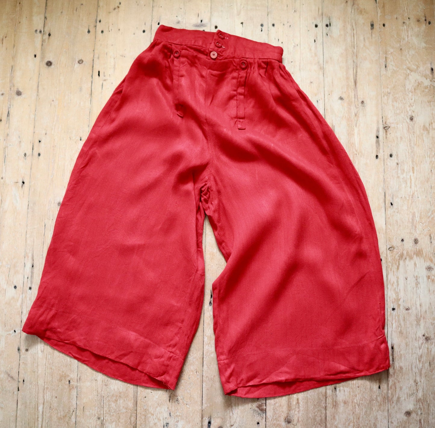 Red Herringbone Cotton Wide Leg Trousers Pants Sailor Style Flap Front Opera Costume