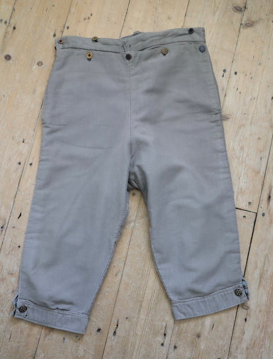 Antique early 1900s French Theatre Costume Breeches Grey Cotton High Waisted Flap Down Renaissance Style