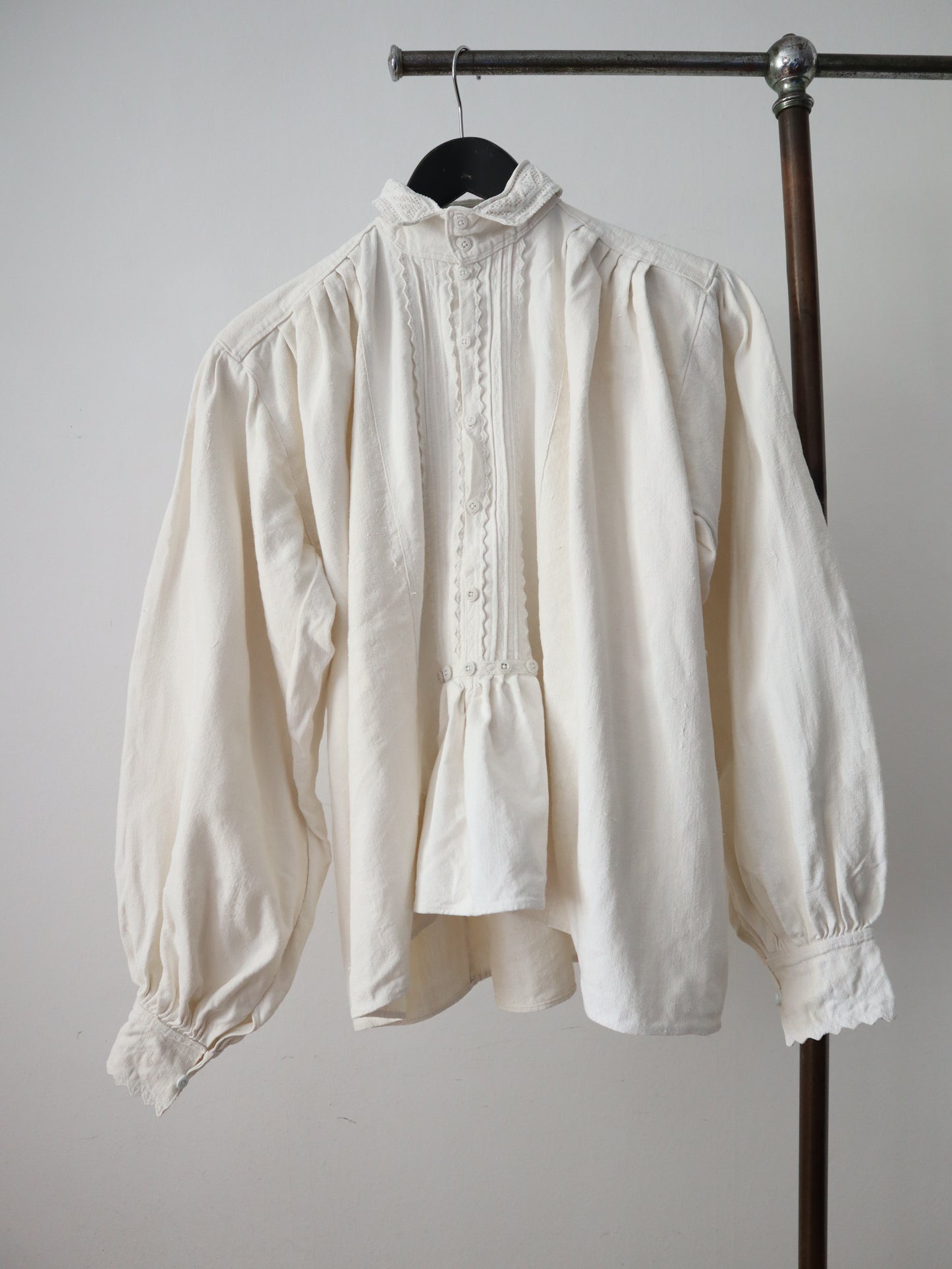 1930s Transylvanian Folk Blouse Zig Zag Cutout Traditional Romanian Linen Eastern European