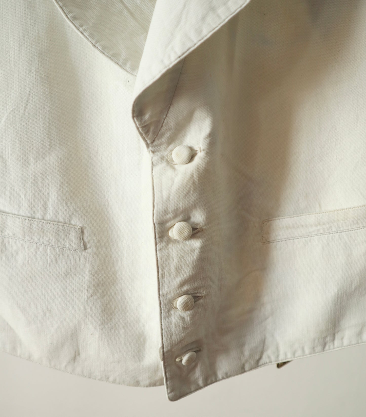 Antique French Cotton Waistcoat White Covered Buttons