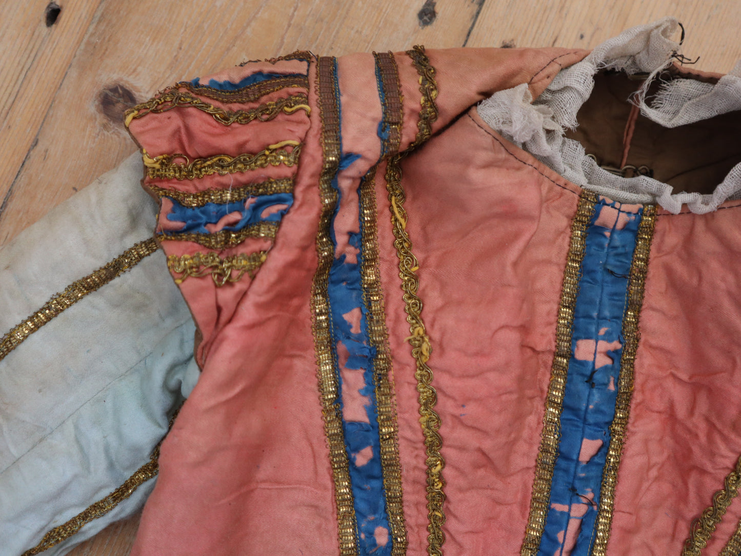 Antique French Theatre Costume Tunic Top 19th Century Renaissance Style Pink Blue Gold Child’s