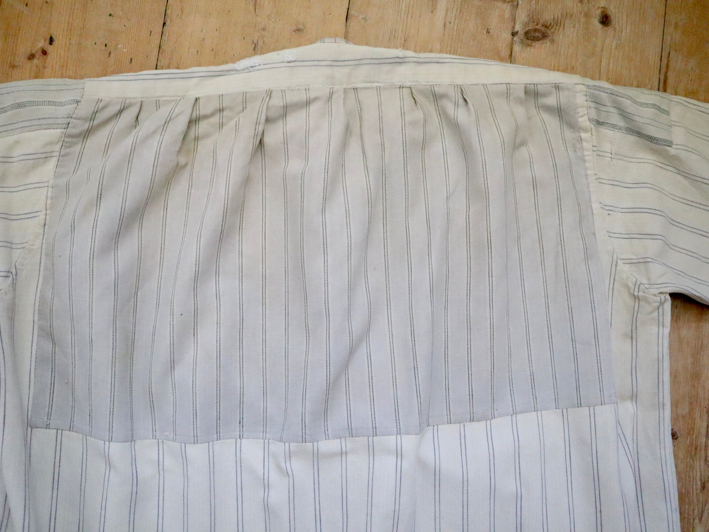 1930s French Workwear Shirt Patched Repaired Stripes Striped