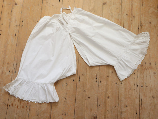 Antique French White Cotton Bloomers Broderie Anglais Early 1900s