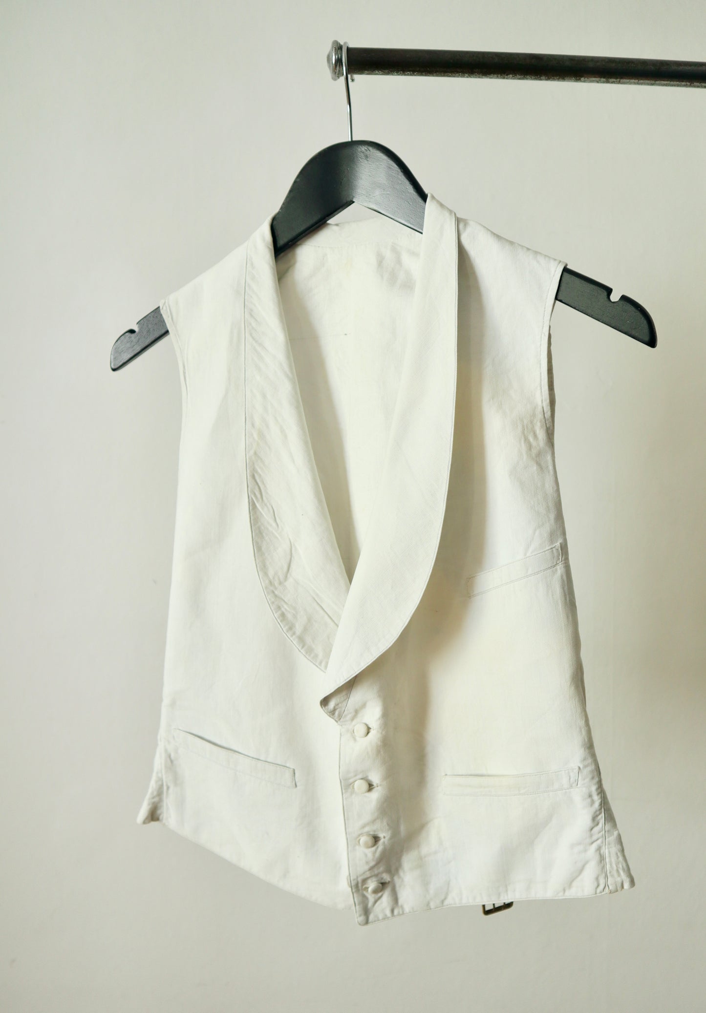 Antique French Cotton Waistcoat White Covered Buttons