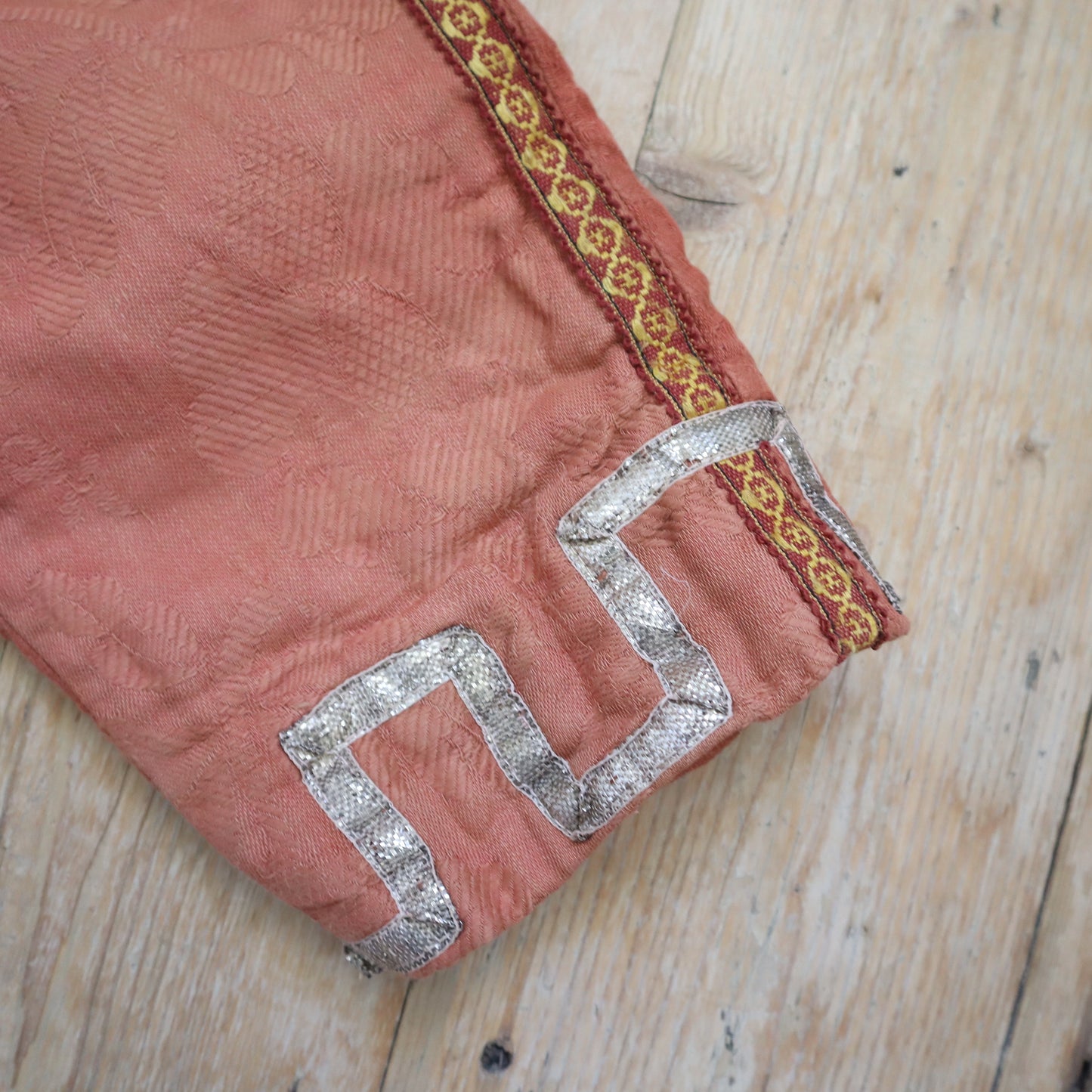 Antique French Child’s Theatre Costume 18th Century Breeches Pants Silver Metal Ribbon Trim Brick