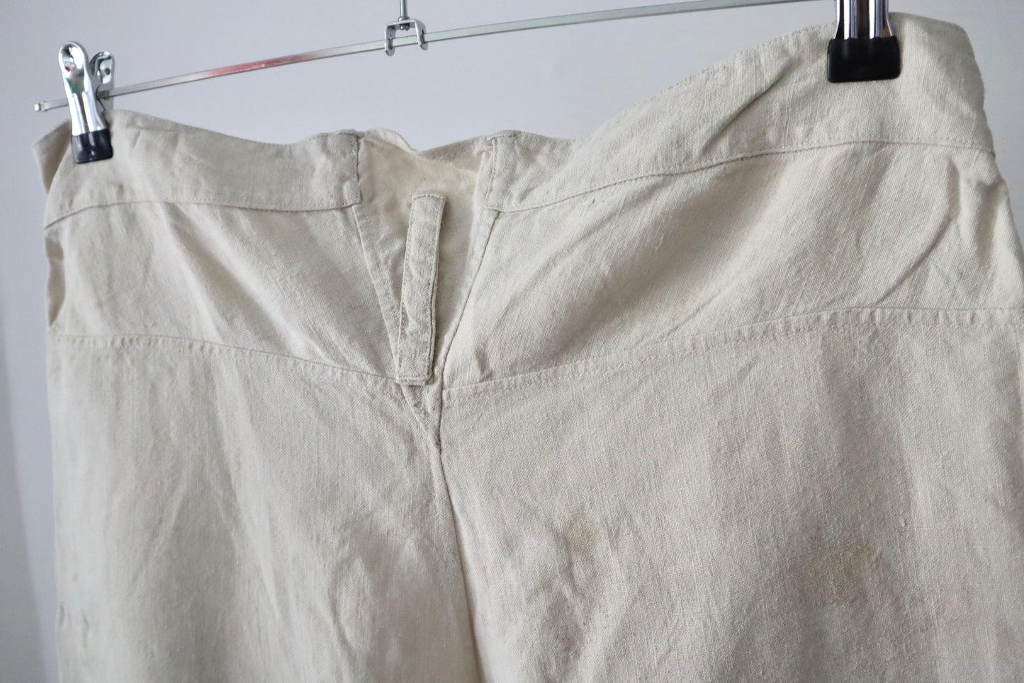 1920s French Linen Sailor Pants Trousers High Waist Bone Buttons Patina Paint