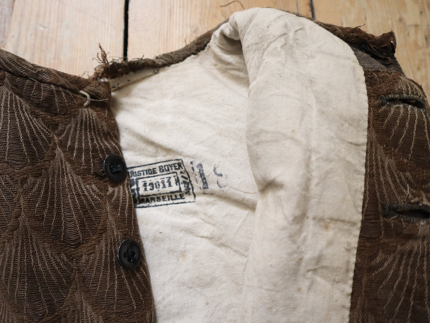 Early 1900s French Theatre Opera Costume Tunic Top Brown gold Metal Thread Scalloped Feathers Scales