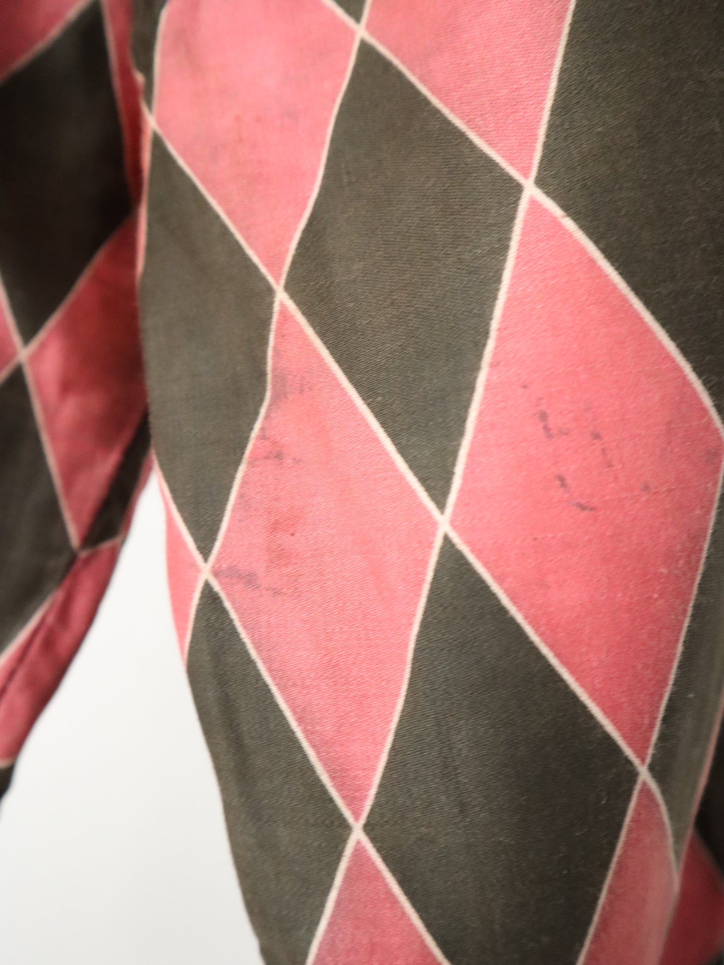 Antique French Harlequin Costume Pink Black Rose Floral Patchwork Lining Rare 1910s 1920s