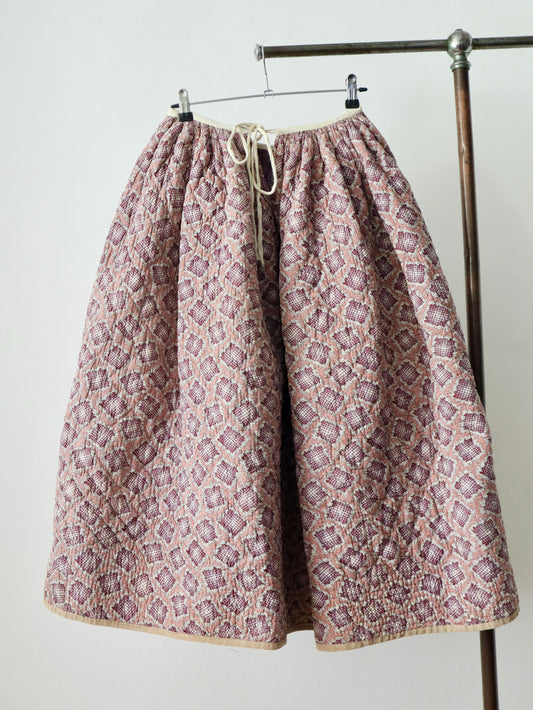 Antique French Quilted Skirt Provence Provençal Purple Mauve Early 1900s