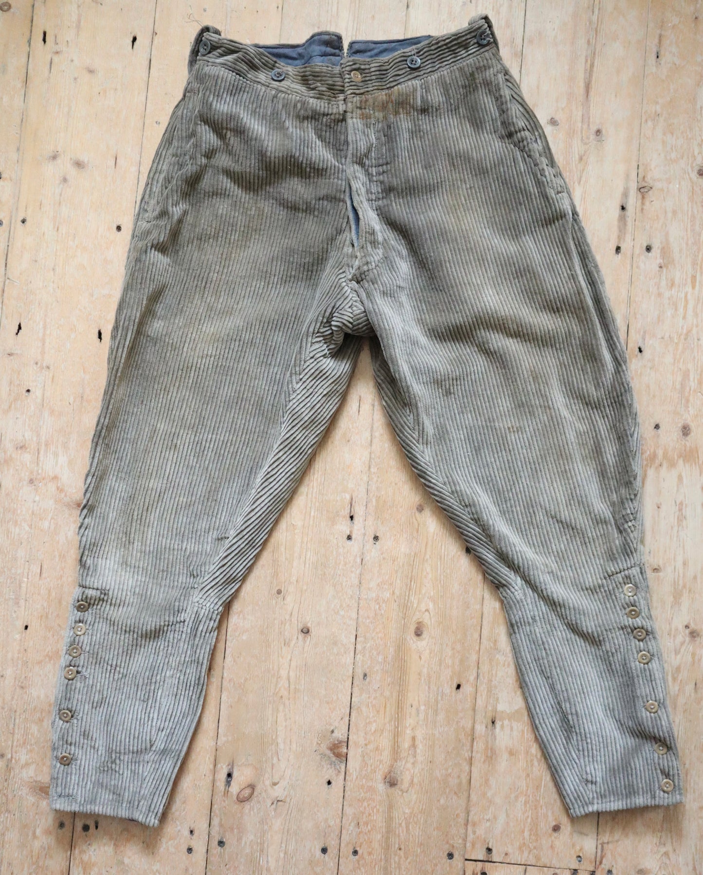 1940s French Fawn Brown Corduroy Breeches Pants Trousers Workwear Chore