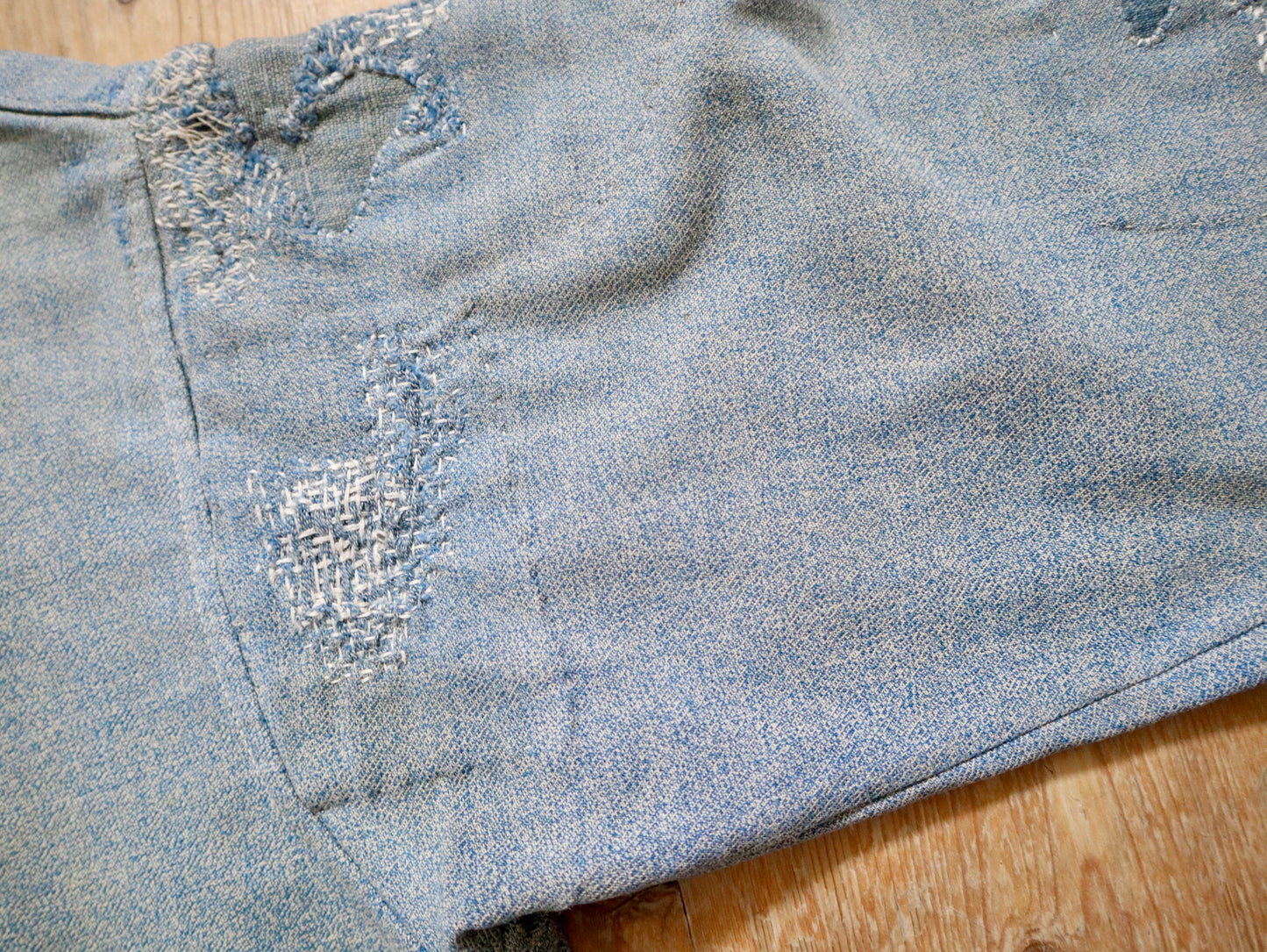 1930s - 40s French Blue Speckled Shirt Workwear Chore Darned Patched Repaired