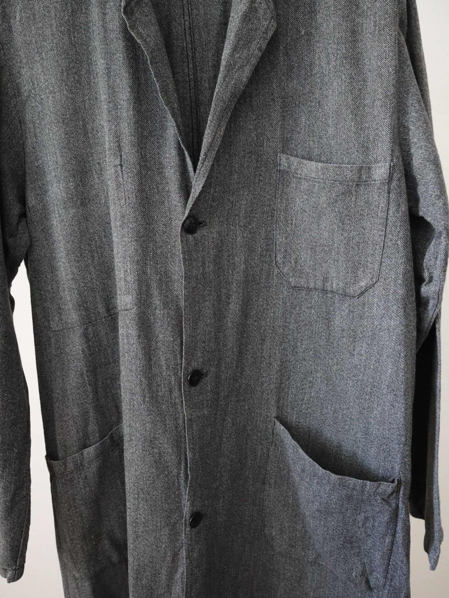 1940s French Grey Workwear Duster Jacket Coat Cotton Chore