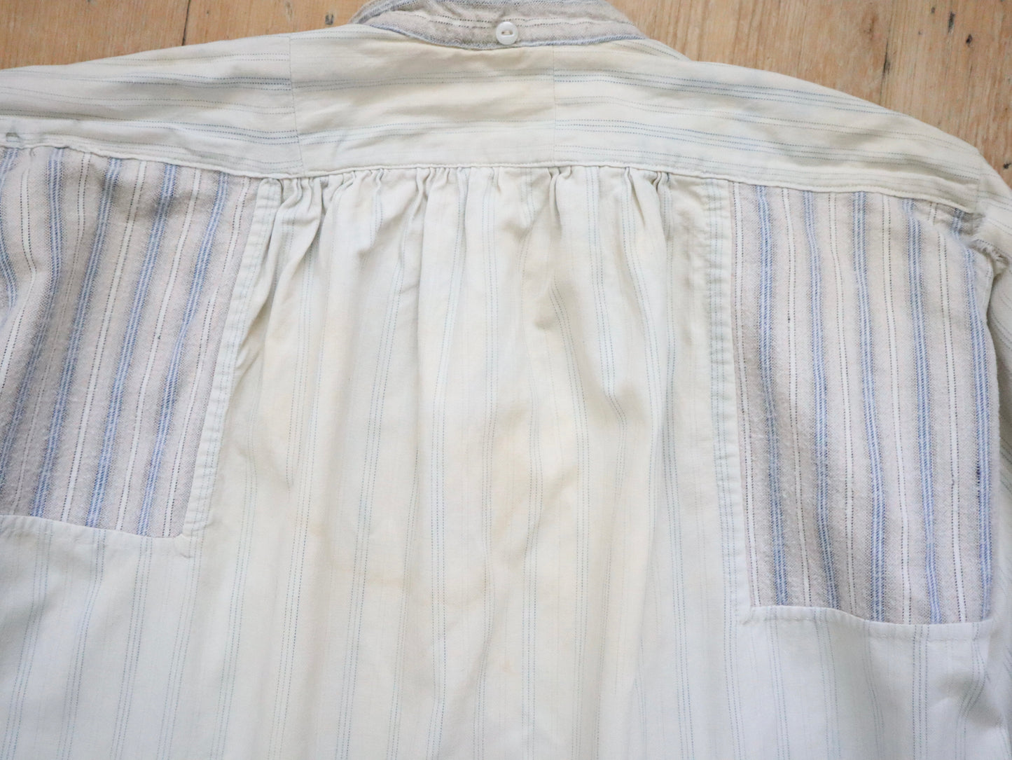 1930s French WorkWear Stripe Cotton Shirt Patched Repaired