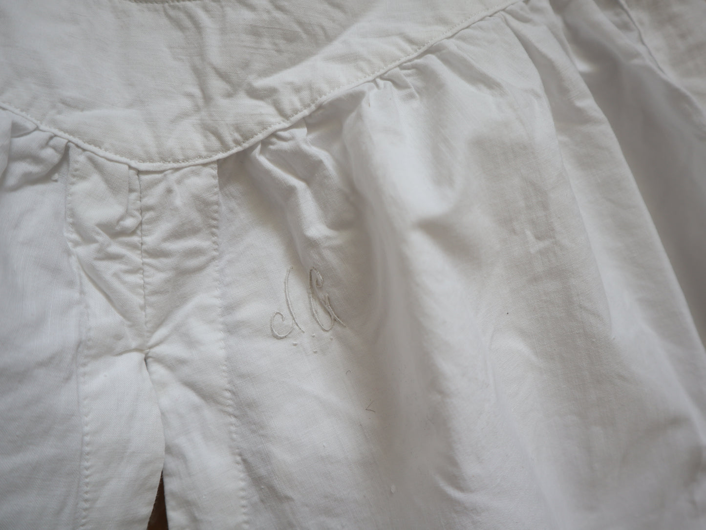 Antique French Bloomers white cotton monogram JG Cutwork early 1900s