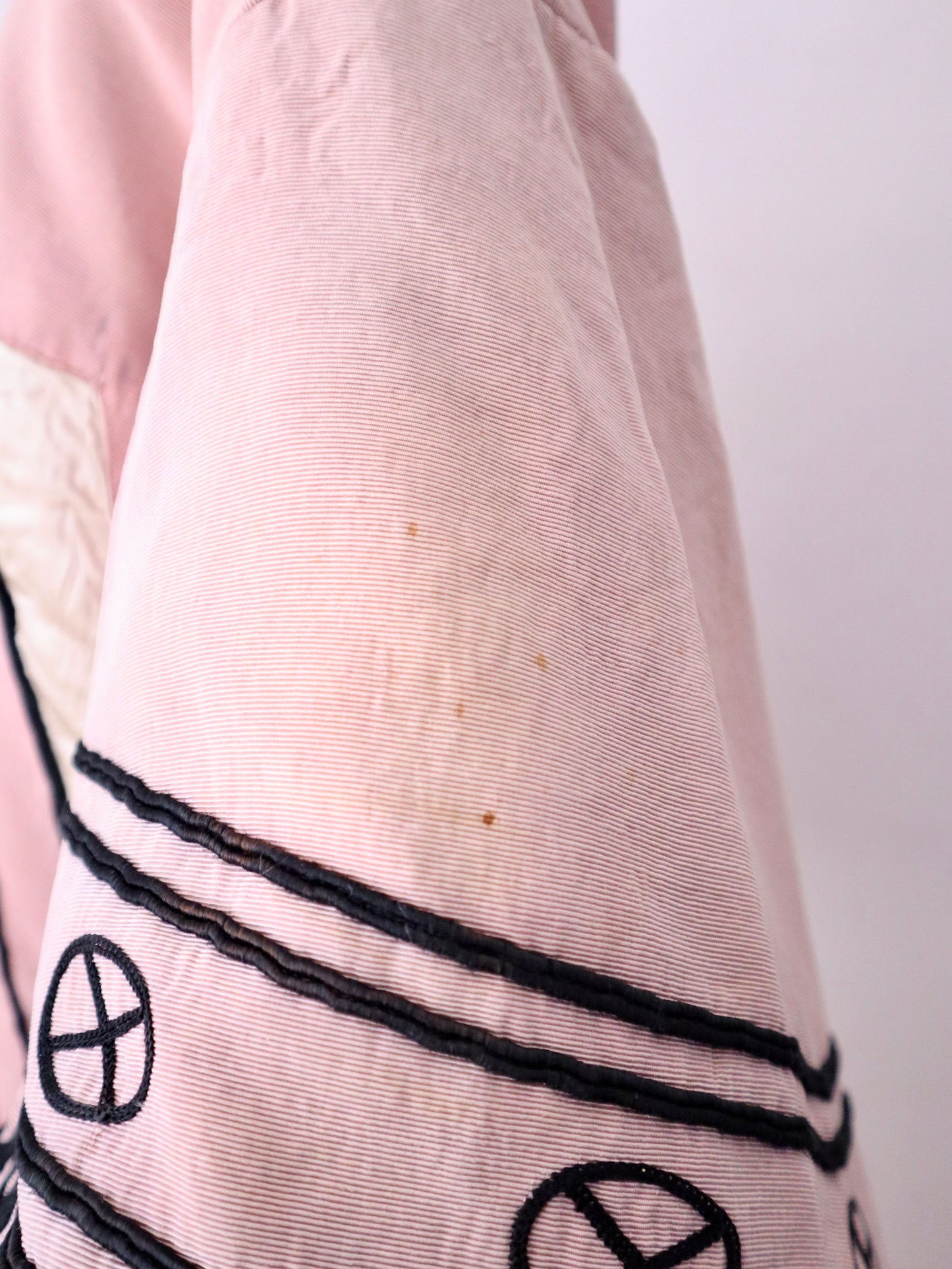 1930s -40s French Opera Tunic Dress by Henri Lebrun – Pink Grosgrain with Black Soutache Trim – Vintage Theatrical Costume