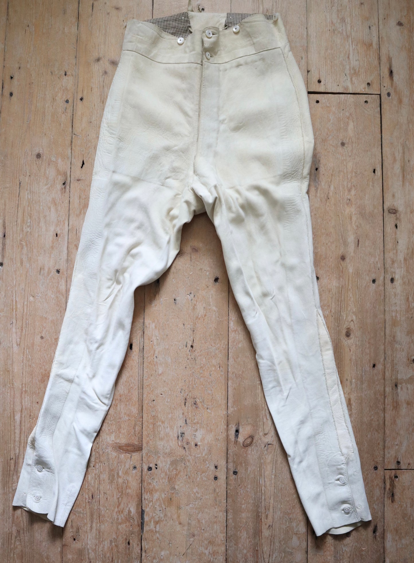 1800s French Lambskin Breeches Trousers RARE High Waist Mother of Pearl Buttons