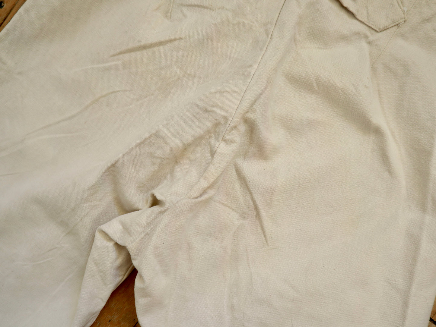 1920s French White Cotton Canvas Breeches Buckle Back Bone Buttons