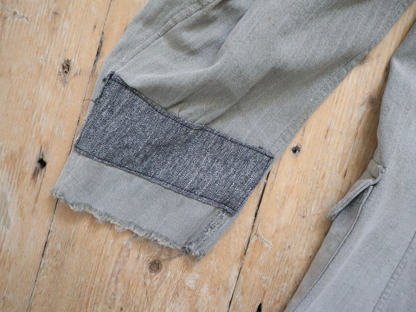 1930s French Grey Cotton Workwear Jacket Patched Repaired