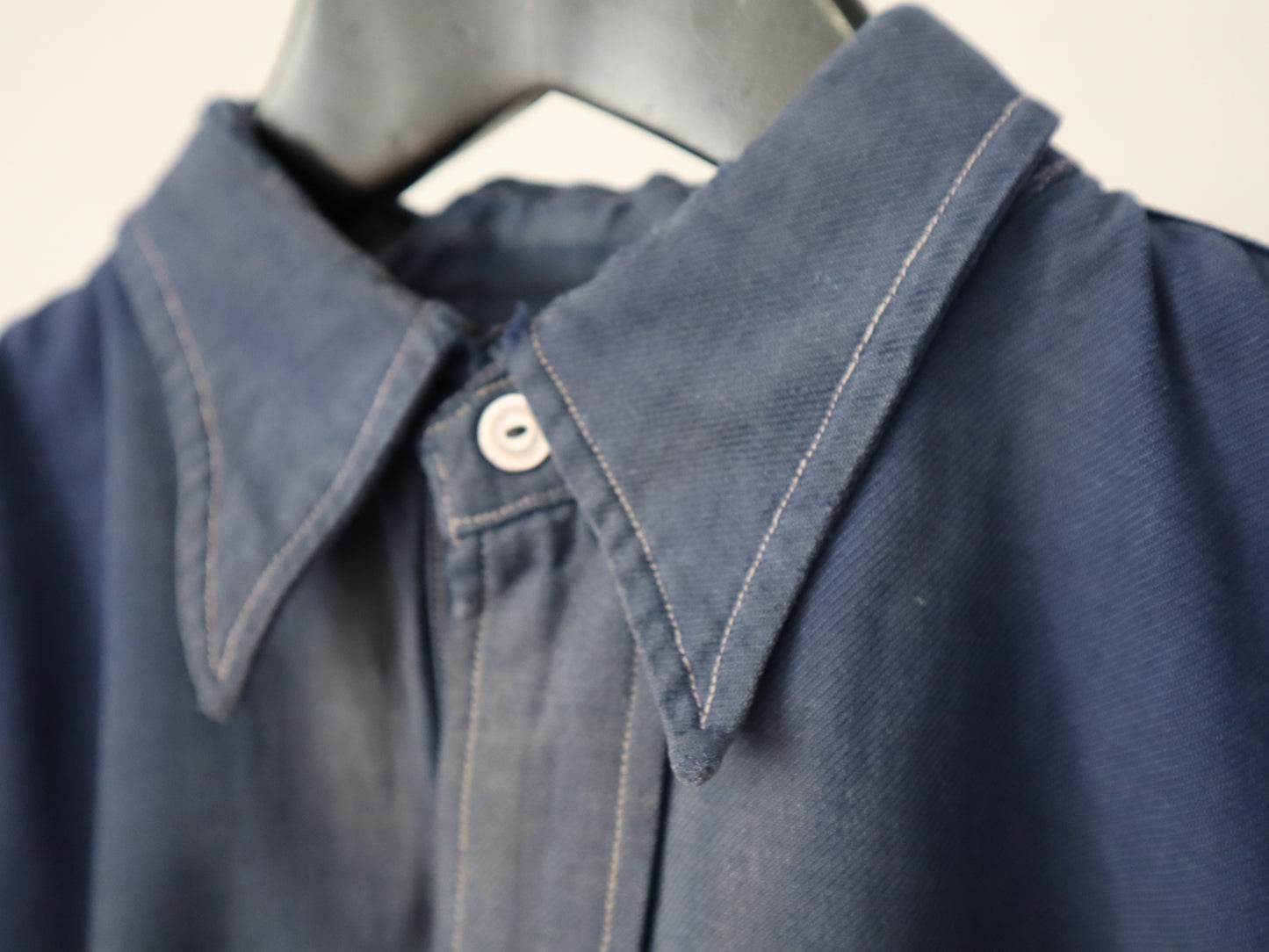 1940s French Blue Workwear Chore Shirt Cotton Sun Fade