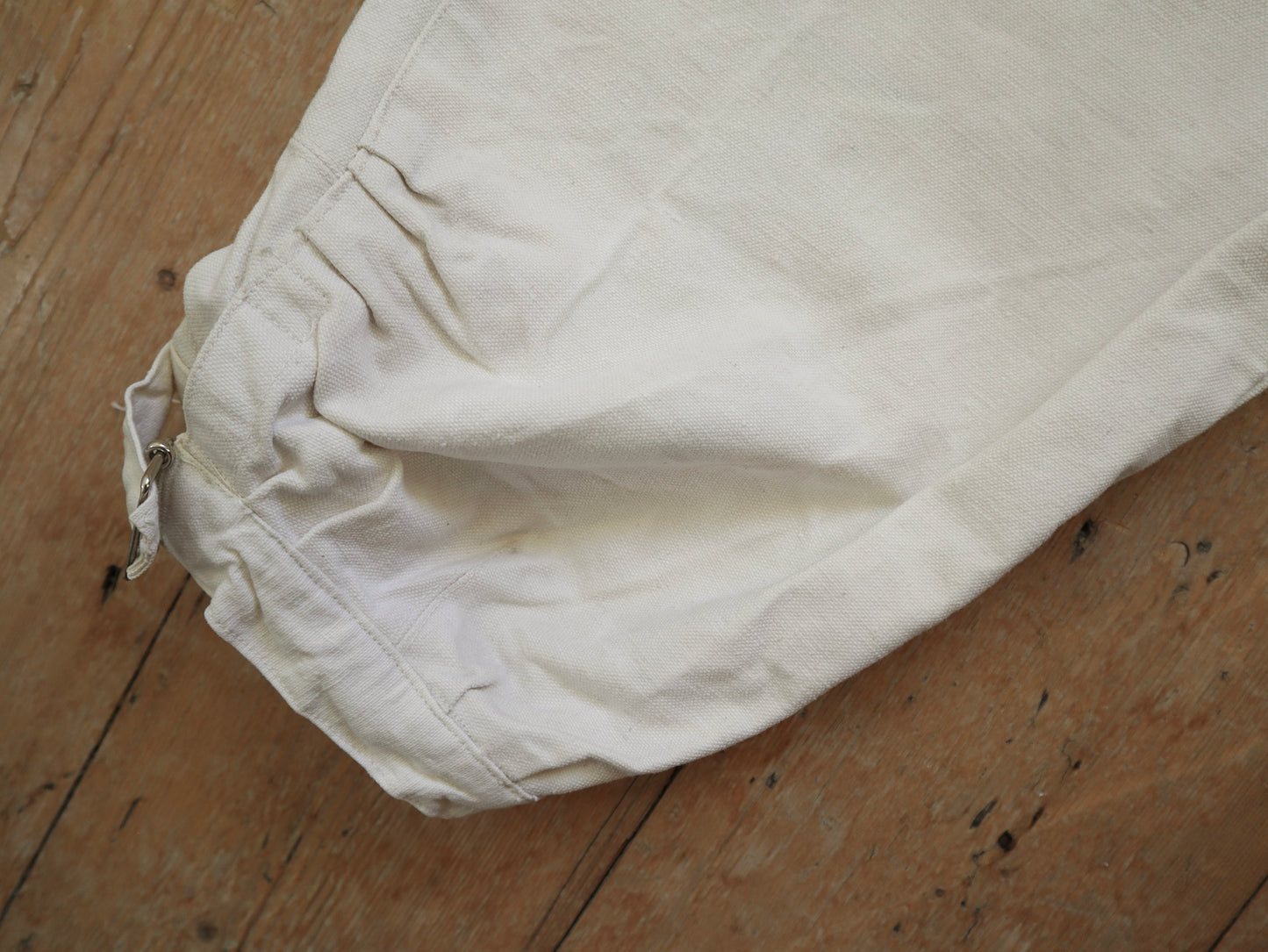 1920s French White Cotton Canvas Breeches Buckle Back Bone Buttons