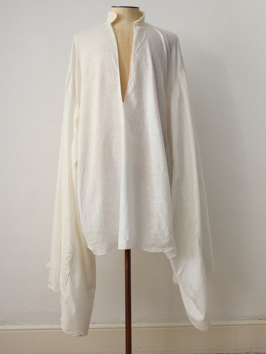 1930s North African Cotton Muslin Tunic Top Long Wide Sleeves