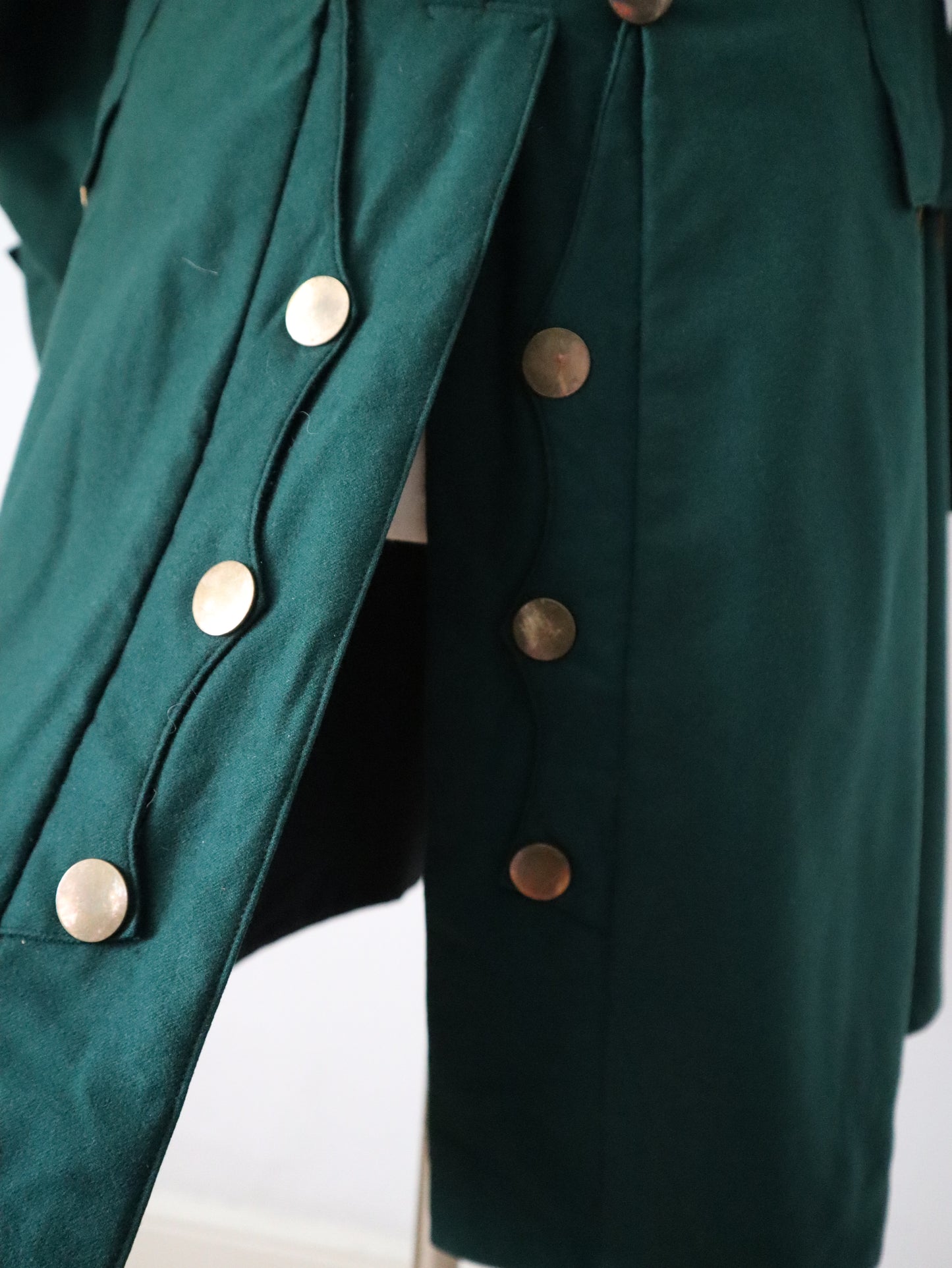 Late 19th century French green wool frock-style coat with brass buttons – marked “Aristide Boyer, Marseille” Opera Theatre Costume
