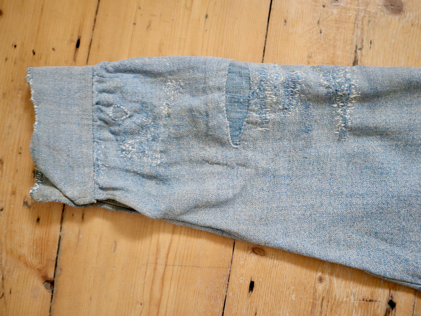 1930s - 40s French Blue Speckled Shirt Workwear Chore Darned Patched Repaired