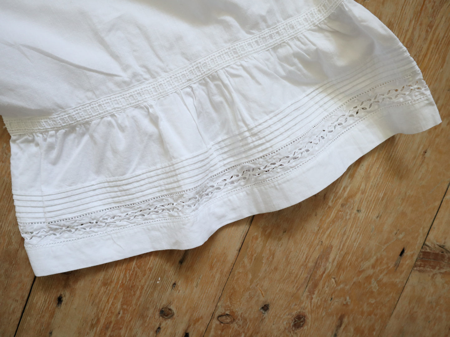 Antique French Bloomers white cotton embroidery early 1900s Folded Pleats Cut Work Lace P N Monogram