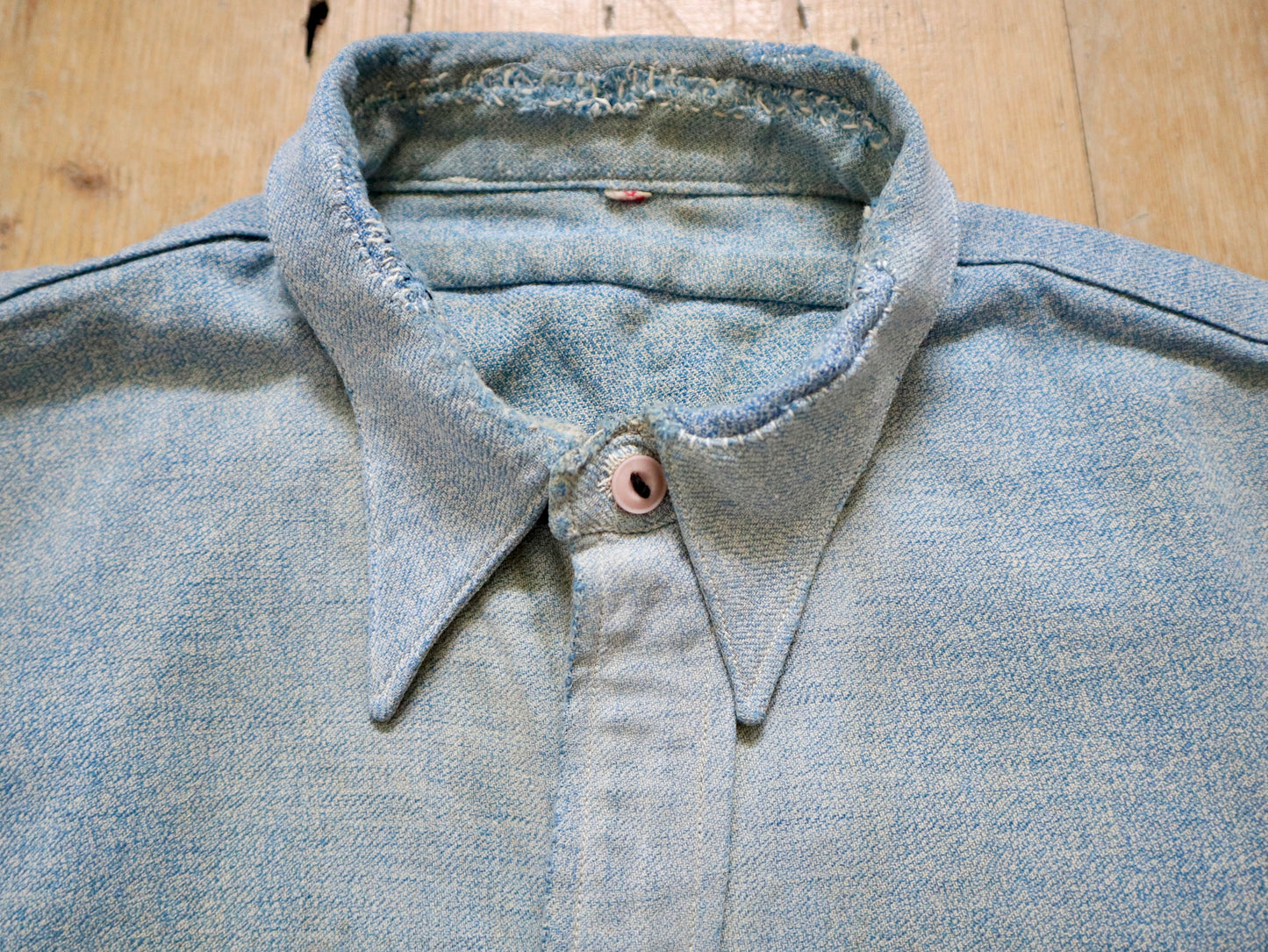 1930s - 40s French Blue Speckled Shirt Workwear Chore Darned Patched Repaired