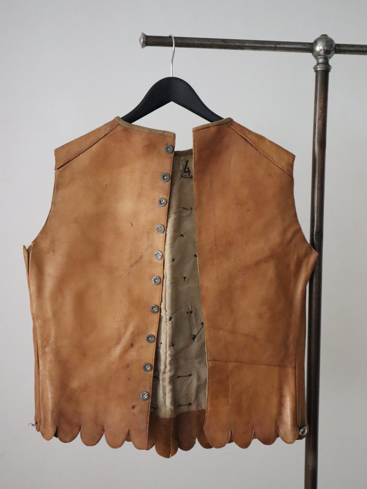 1910s 20s French Opera Costume Leather Gilet Tunic Metal Plates