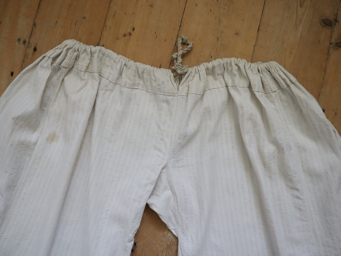 C.1930s Transylvanian Linen Woven Stripe Folk Trousers Pants Cropped Wide