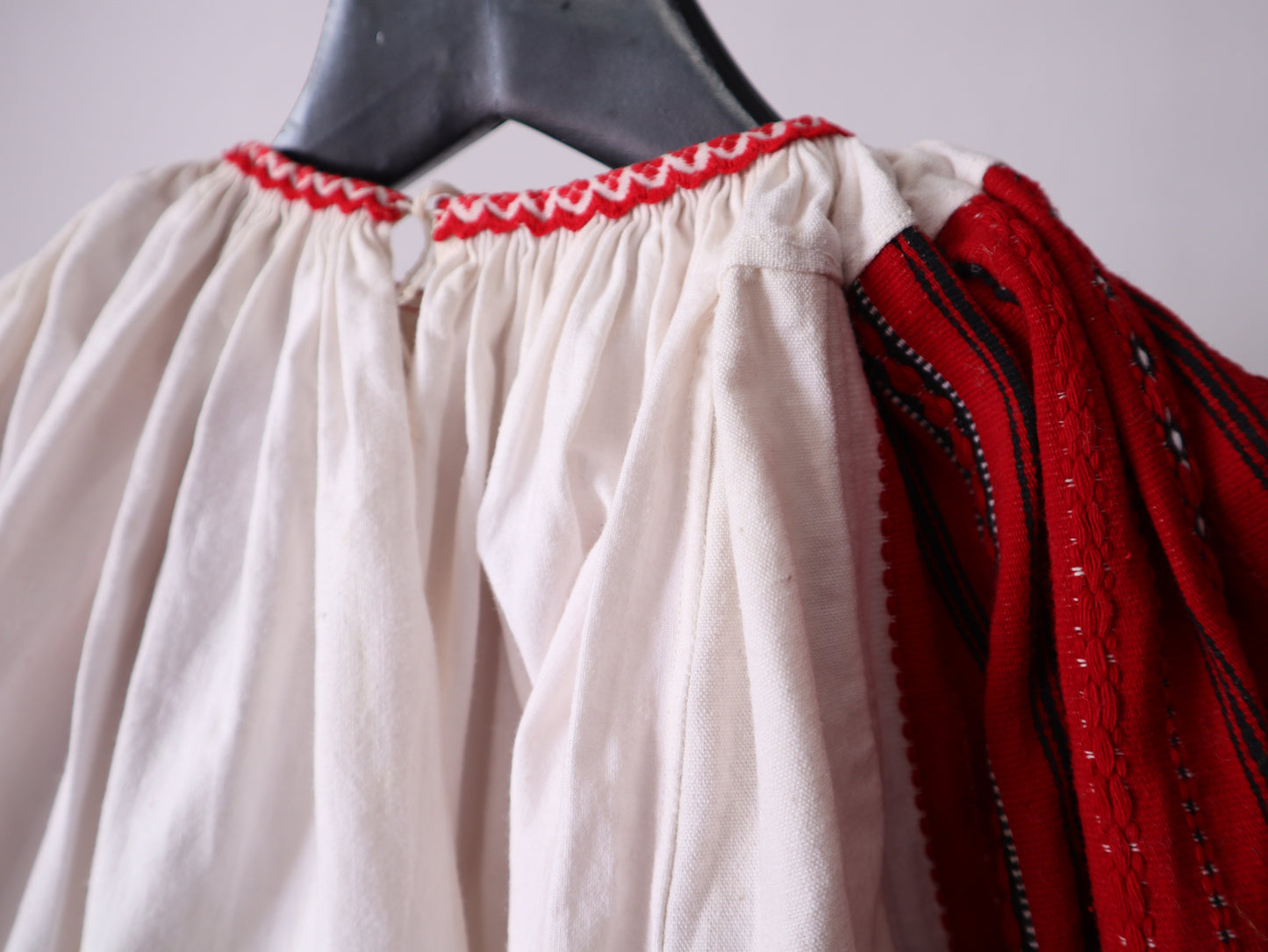 1940s Hungarian Croatian Folk Blouse Cropped Big Sleeves Red Woven Panels RARE