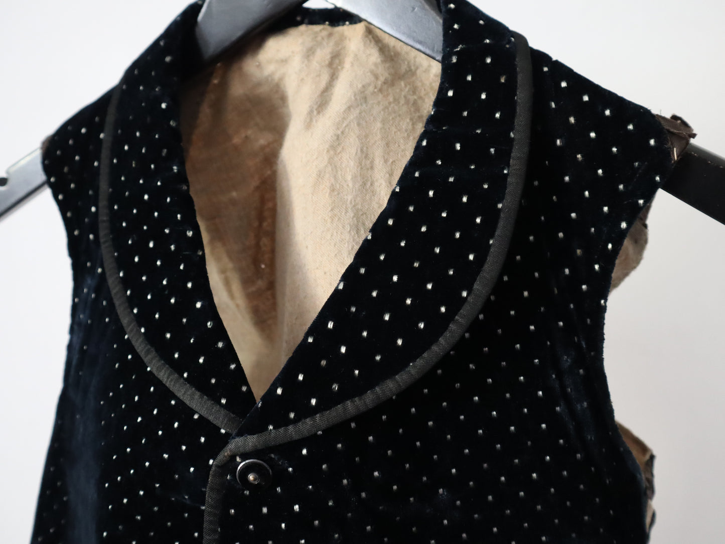 Antique French Black Silk Spotty Velvet Vest Waistcoat Early 1900s