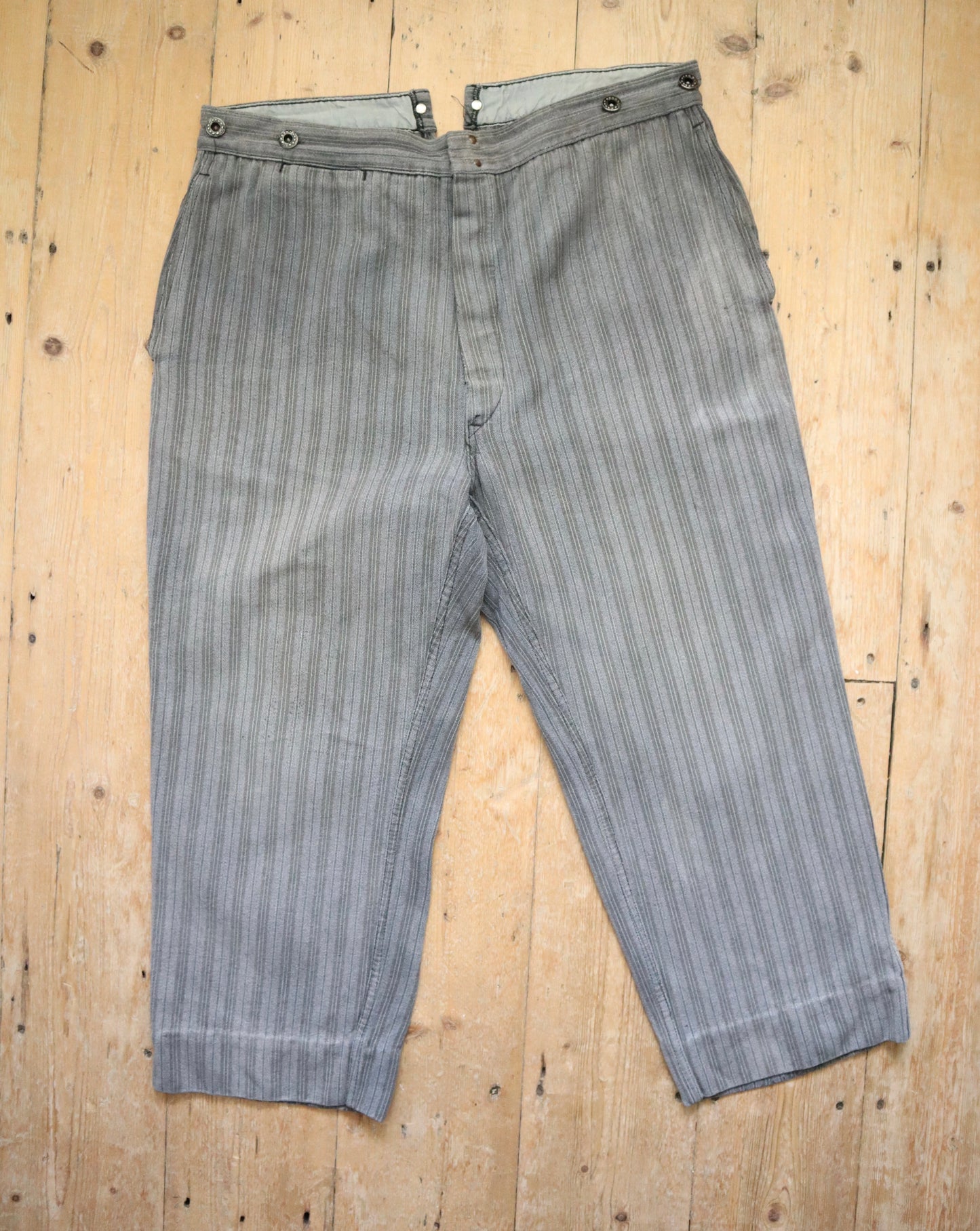 1950s French Grey Stripe Cotton Chore Pants Workwear Trousers Salt Pepper