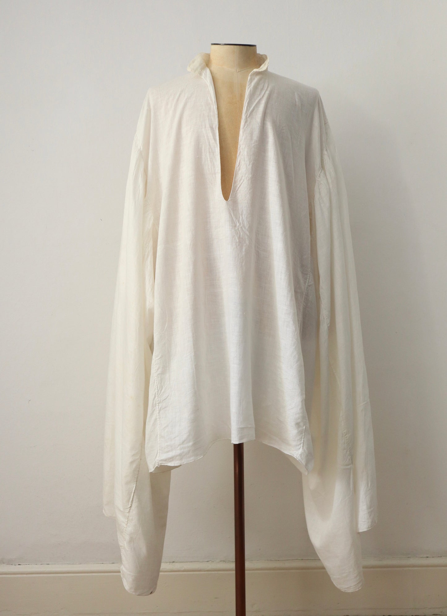 1930s North African Cotton Muslin Tunic Top Long Wide Sleeves