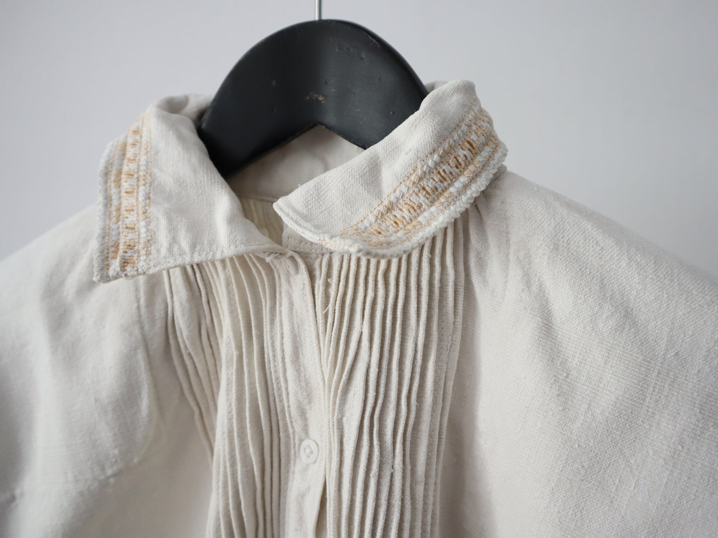 1930s Transylvanian Folk Blouse Shirt Weave Crochet Pleats Traditional Romanian Linen Eastern European