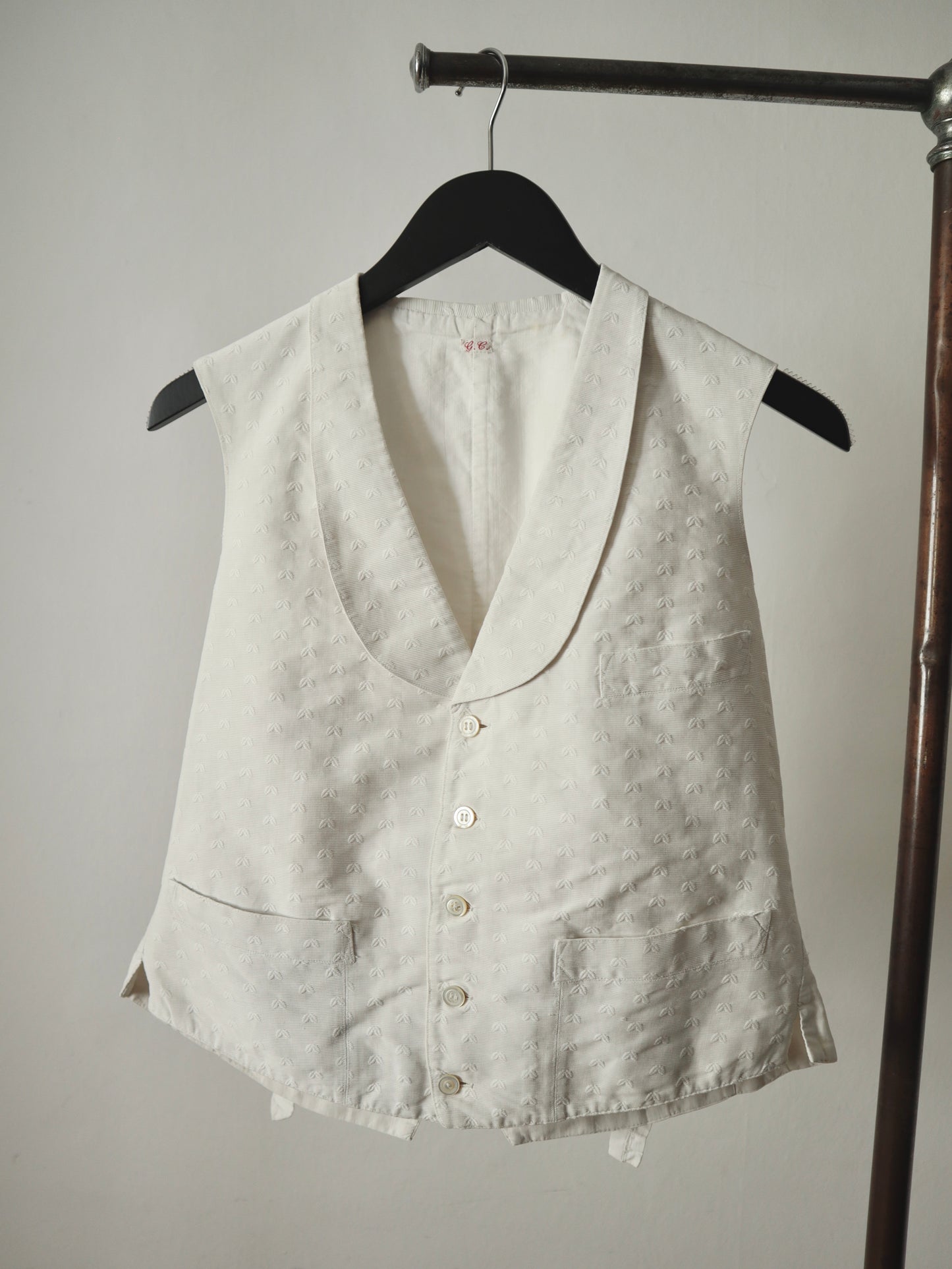 Antique Early 1900s French White Pique Cotton Waistcoat Mother of Pearl Buttons