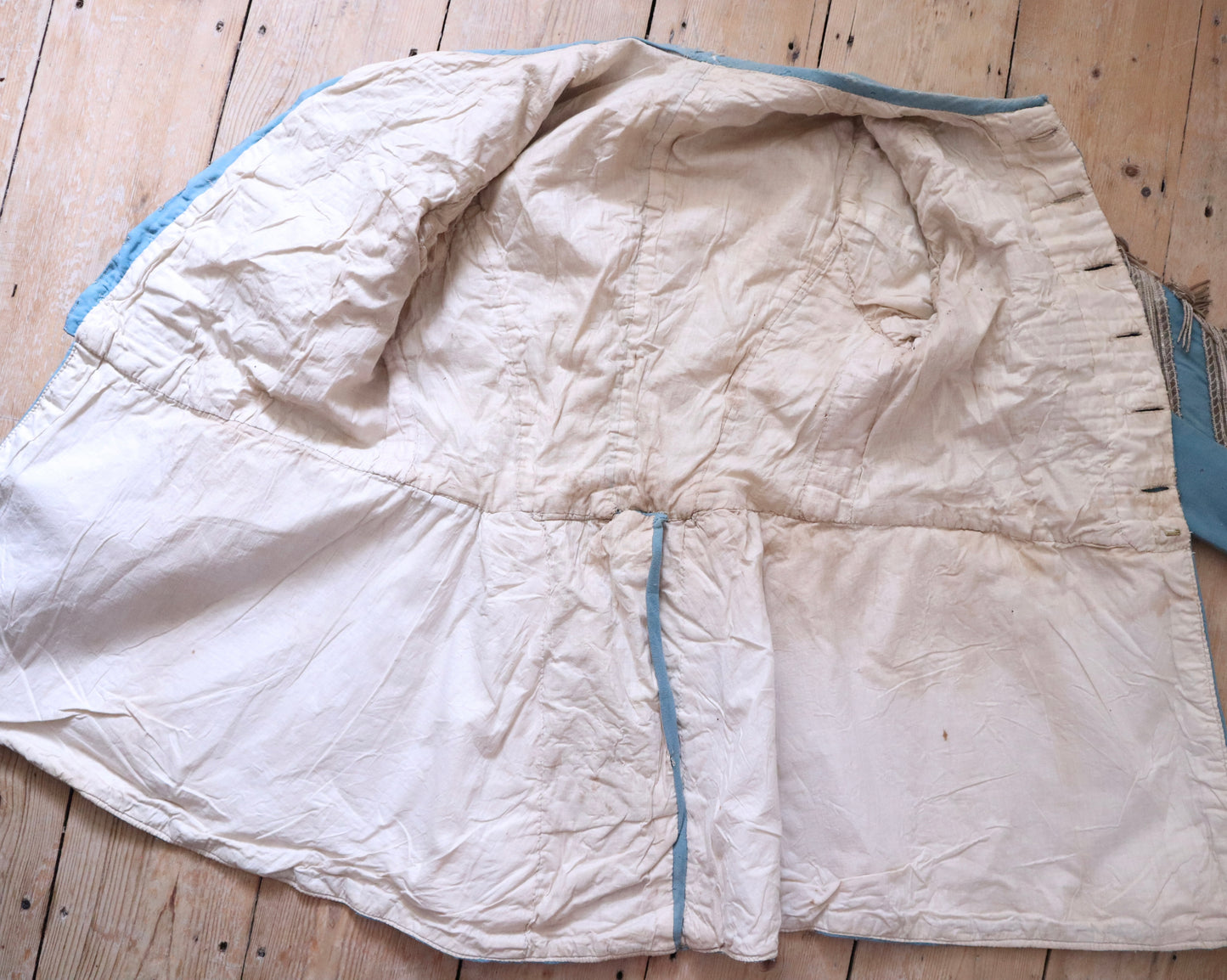 Antique 19th Century Theatrical Military-Style Jacket | Hand-Sewn Powder Blue Costume Coat  Metal Ribbon Trim Tassels