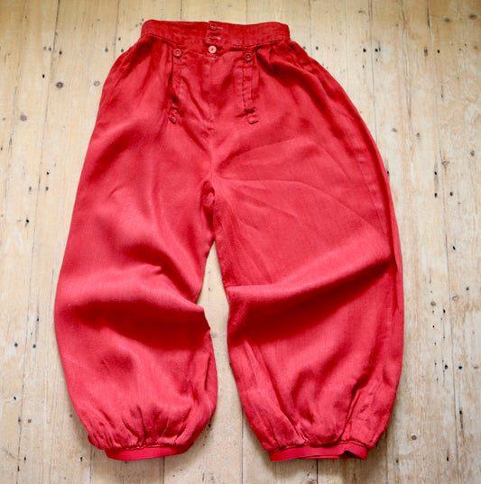 Red Pantaloon Trousers Pants Herringbone Weave Cotton Front Flap Sailor Style Opera Costume