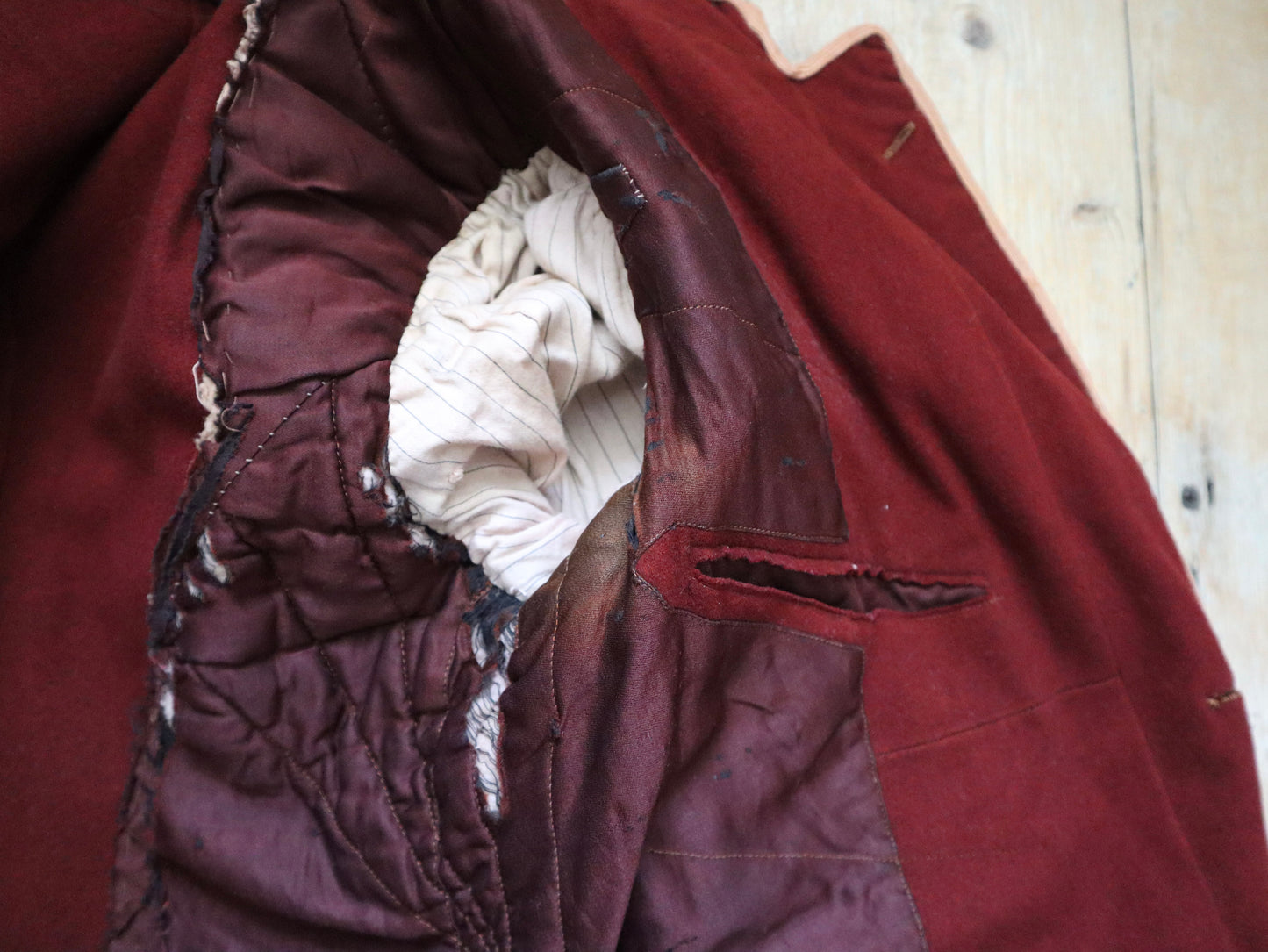 Antique French Tailcoat | Circa 1880s | Deep Claret Wool with Pale Salmon Trim | Thiery Aîné & Sigrand, Marseille