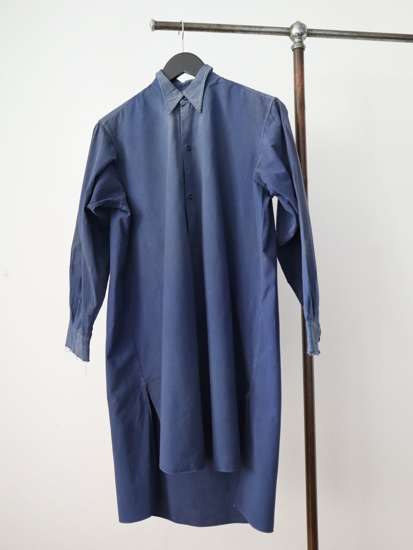 1940s French Blue Workwear Chore Shirt Cotton Sun Fade