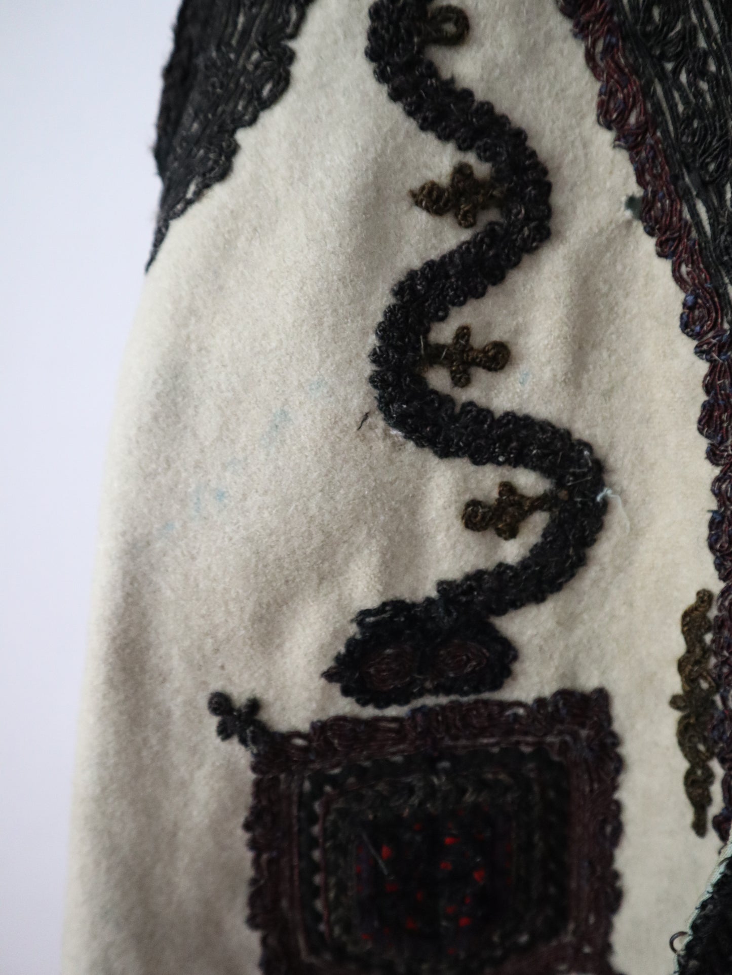 1920s 1930s Transylvanian folk waistcoat with black and burgundy soutache decoration