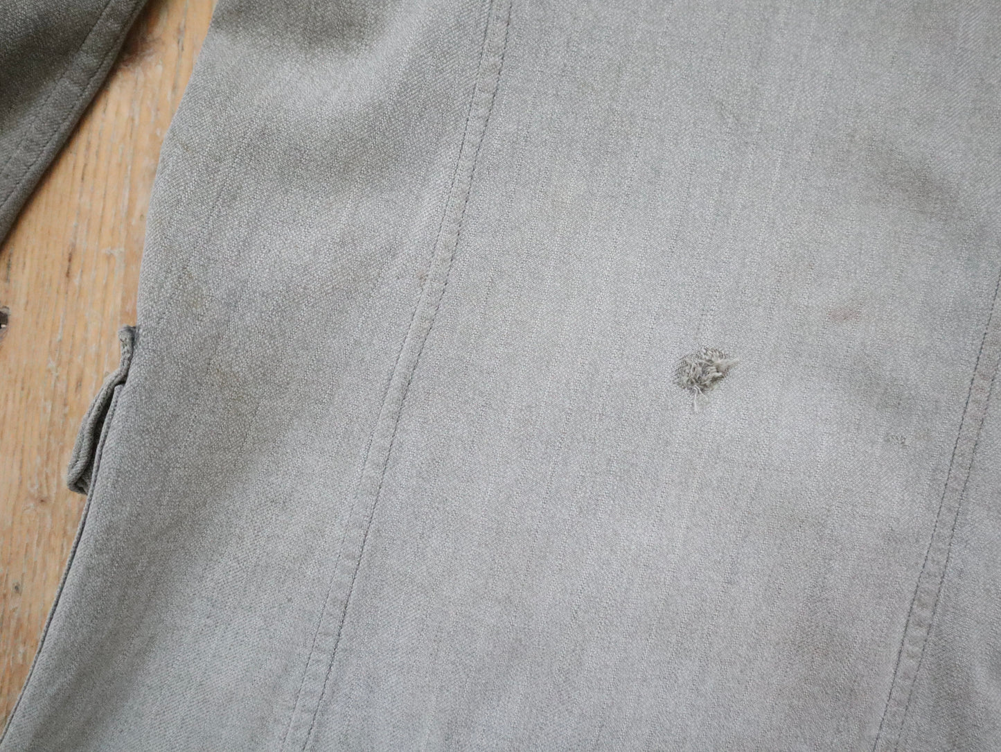 1930s French Grey Cotton Workwear Jacket Patched Repaired