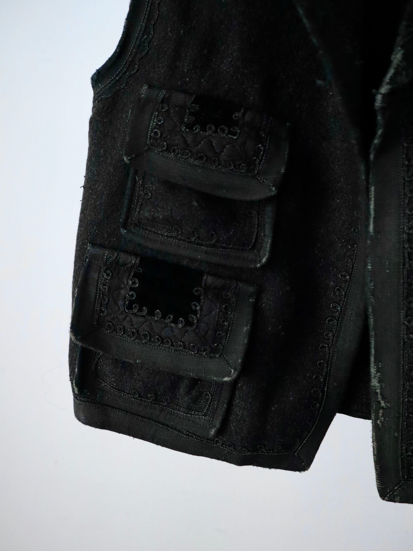 Antique Transylvanian folk waistcoat 1920s black wool traditional clothing