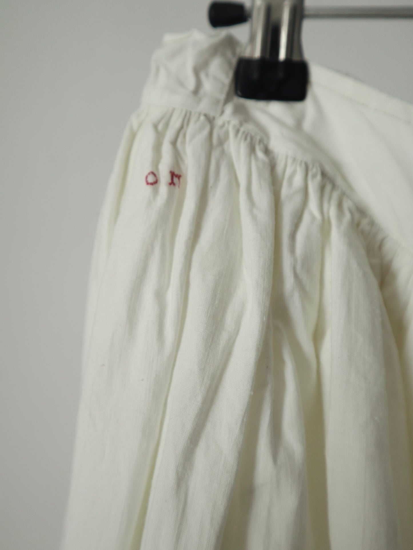 Antique French White Cotton Skirt Petticoat Drawstring Waist Long