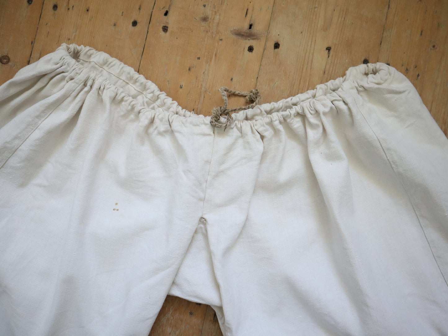 C.1930s Transylvanian Linen Woven Folk Trousers Pants Cropped Wide